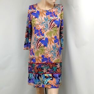 Jean-Pierre Klifa Paris Multi Color Costa Rica 3/4 Sleeve Dress, Size L NWT